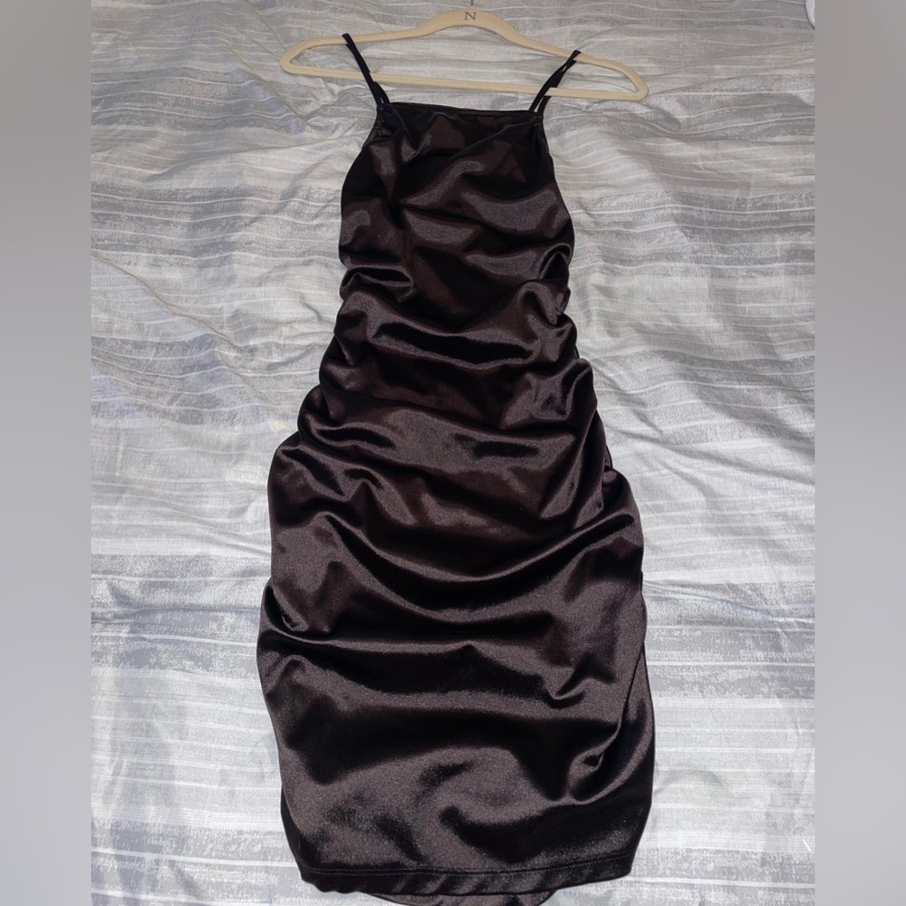 H&M Divided Blk Satin Ruched Dress